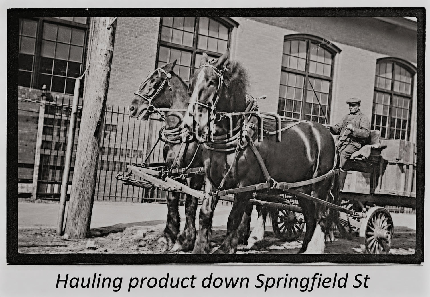 Otis Co. draft horses hauling a freight wagon, Springfield Street, early 1900s